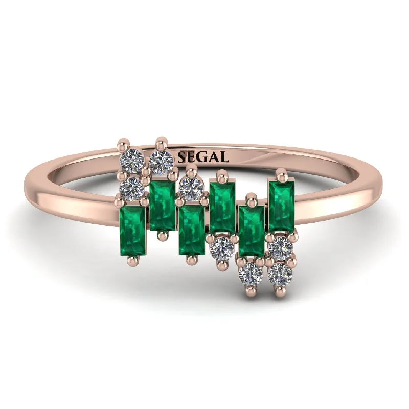 women's rings with diamond accents -Baguette And Round Emerald Band - Daniela No. 5