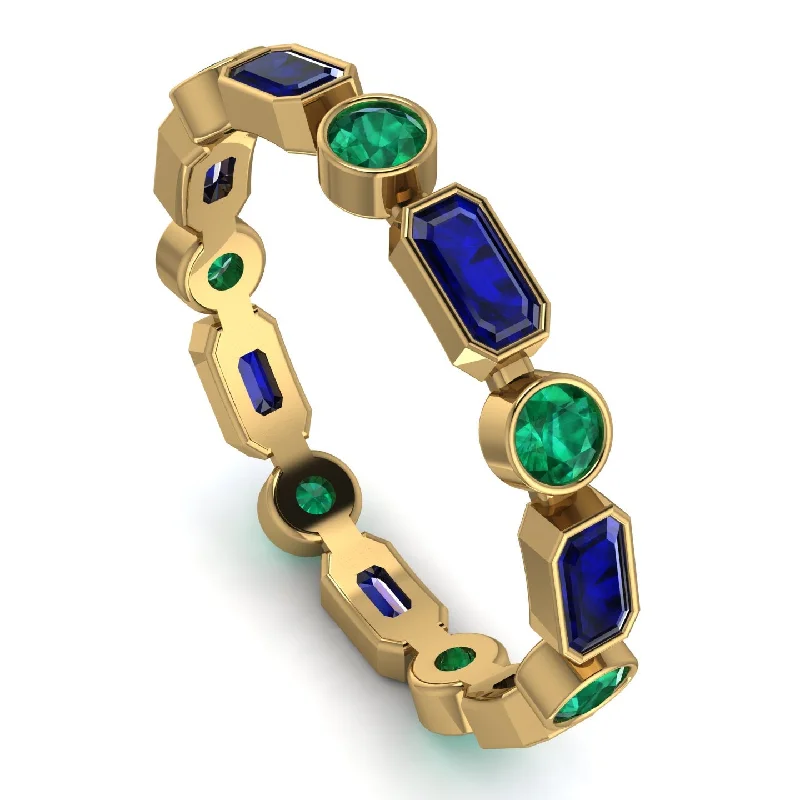 women's rings with diamond accents -Emerald Cut Sapphire Bezel Eternity Ring - Genevieve No. 28