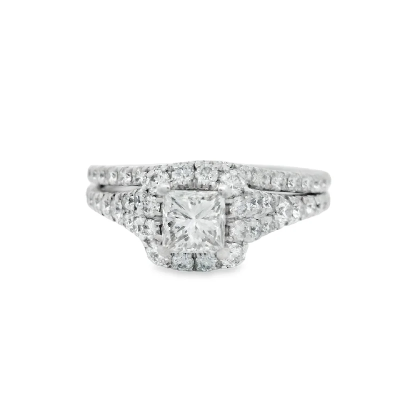 engagement rings with Art Deco style -White Gold 1.18CTW Certified Diamond Wedding Set