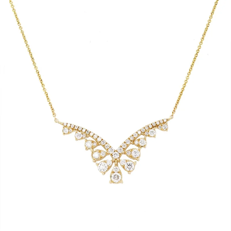 women's necklaces with pearl pendant -MODERN YELLOW GOLD NECKLACE WITH 49 ROUND CUT DIAMONDS, .64 CT TW