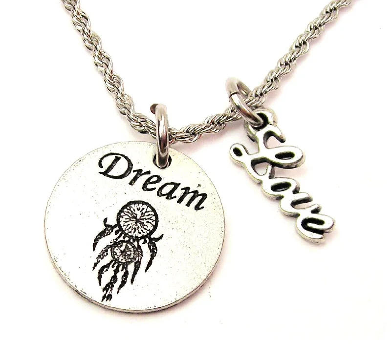 women's necklaces simple elegance -Dream With Dream Catcher 20" Chain Necklace With Cursive Love Accent