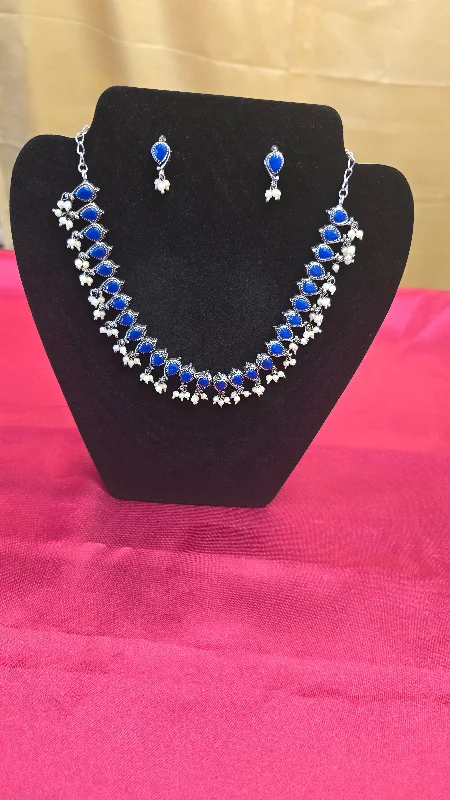 women's necklaces with butterfly charm -Blue Necklace Set With Bunch Of Pearls