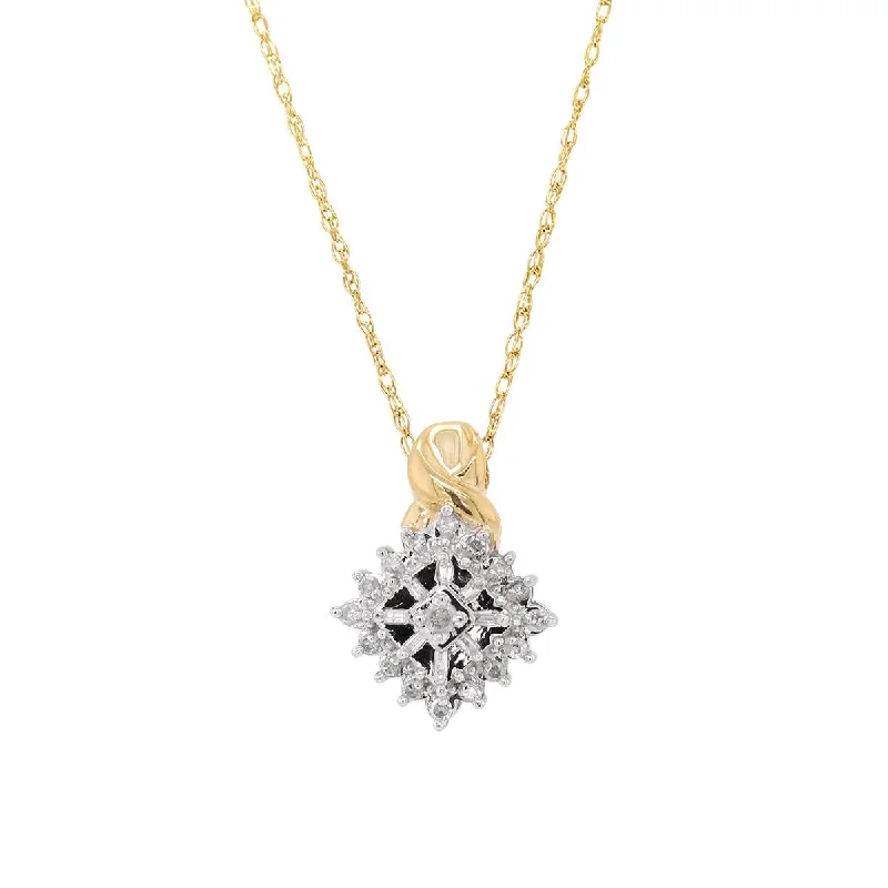 women's necklaces with compass charm -TWO-TONE GOLD DIAMOND PENDANT NECKLACE, 1/7 CT TW