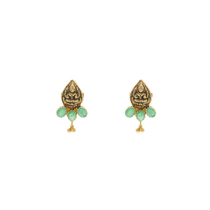 women's earrings with diamonds -22K Yellow Gold Laxmi Earrings W/Emerald, 5.9 grams