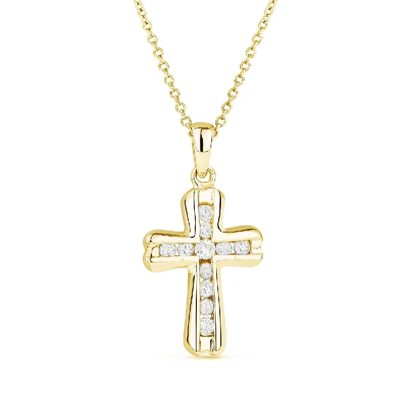 women's necklaces simple elegance -YELLOW GOLD CROSS PENDANT NECKLACE WITH DIAMONDS, .15 CT TW