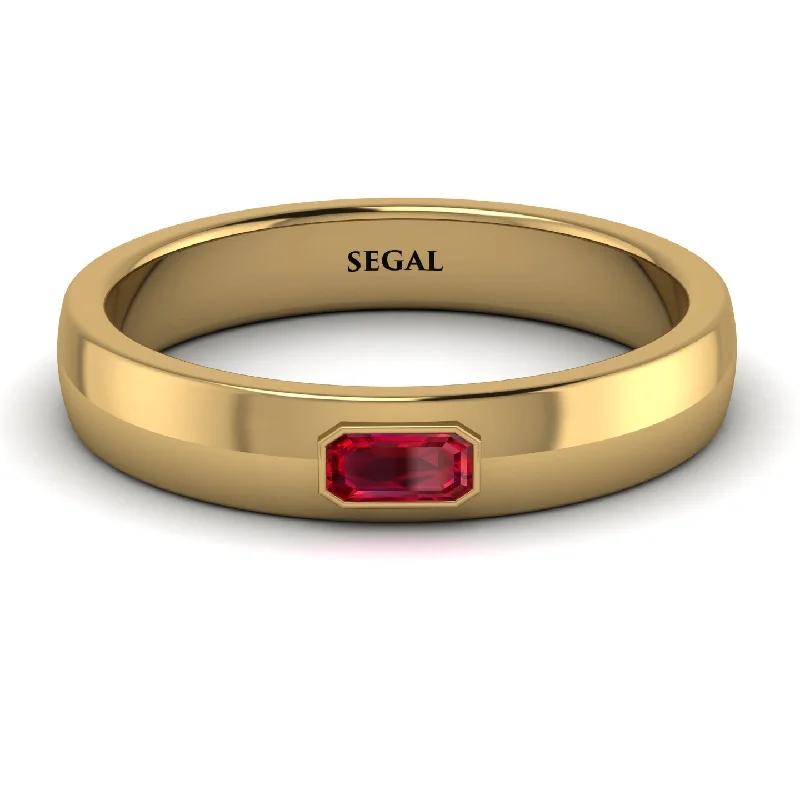 women's rings with engraved initials -Emerald Cut Ruby Band - Londyn No. 10