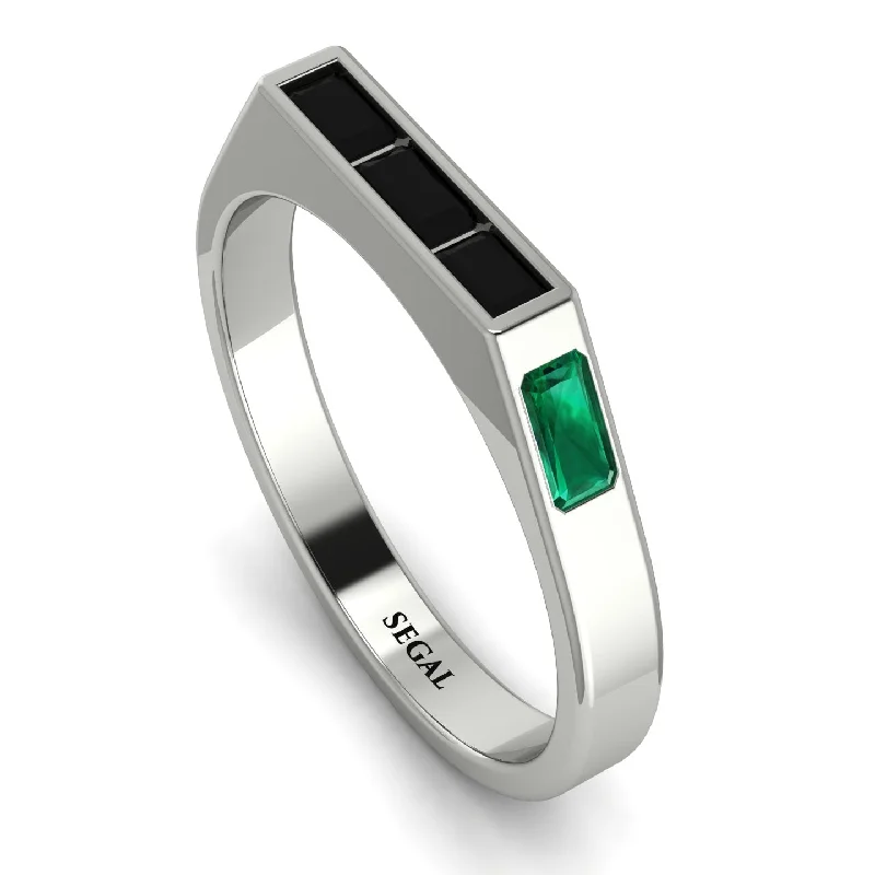 women's rings stackable -Emerald Cut Thin Black Diamond Signature Ring - Sara No. 24