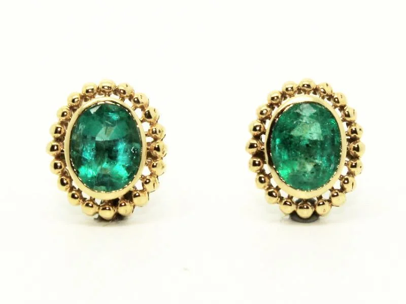 women's earrings with pearls -Emerald Earrings In 14k Yellow Gold