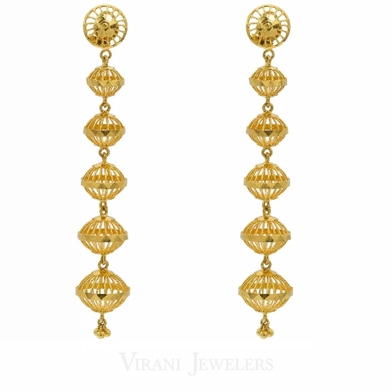 women's earrings vintage-inspired -22K Yellow Gold Drop Earrings W/ Open Cast Beads