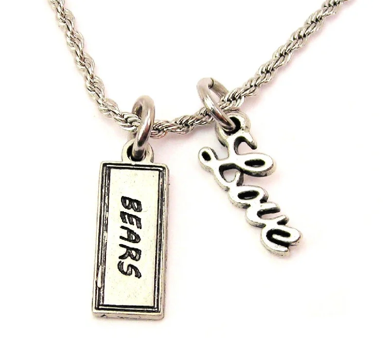 women's necklaces with lock and key -Bears Tab 20" Chain Necklace With Cursive Love Accent