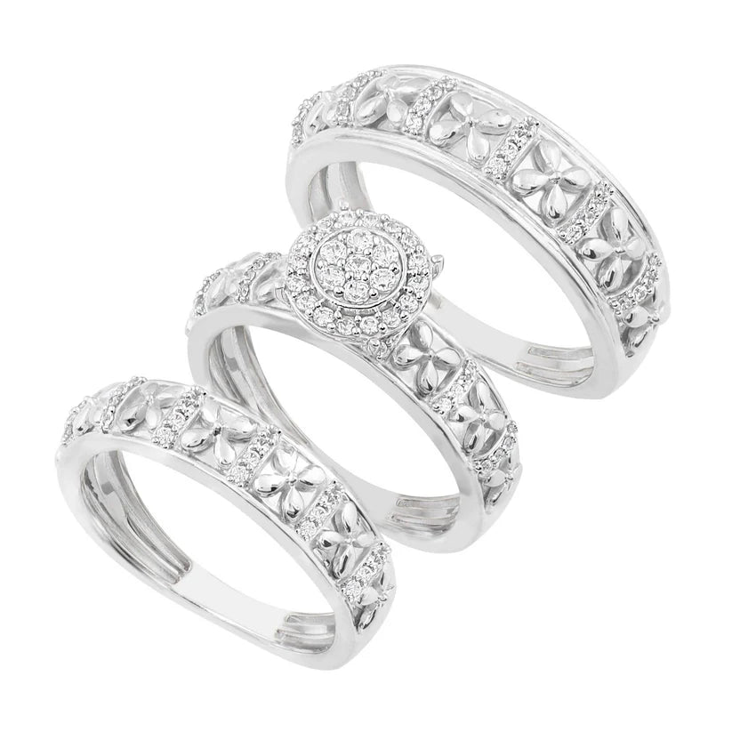 engagement rings with simple solitaire diamond -Diamond Trio Wedding Set （14K）