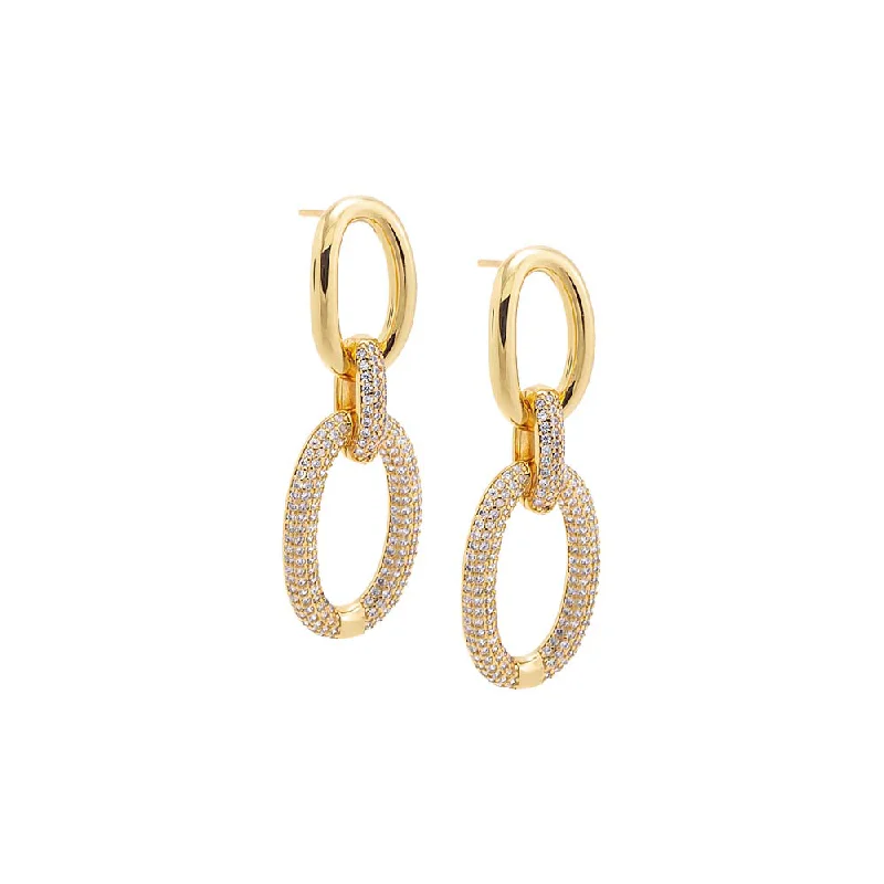 women's earrings statement -Gold Solid/Pave Open Circle Drop Stud Earrings