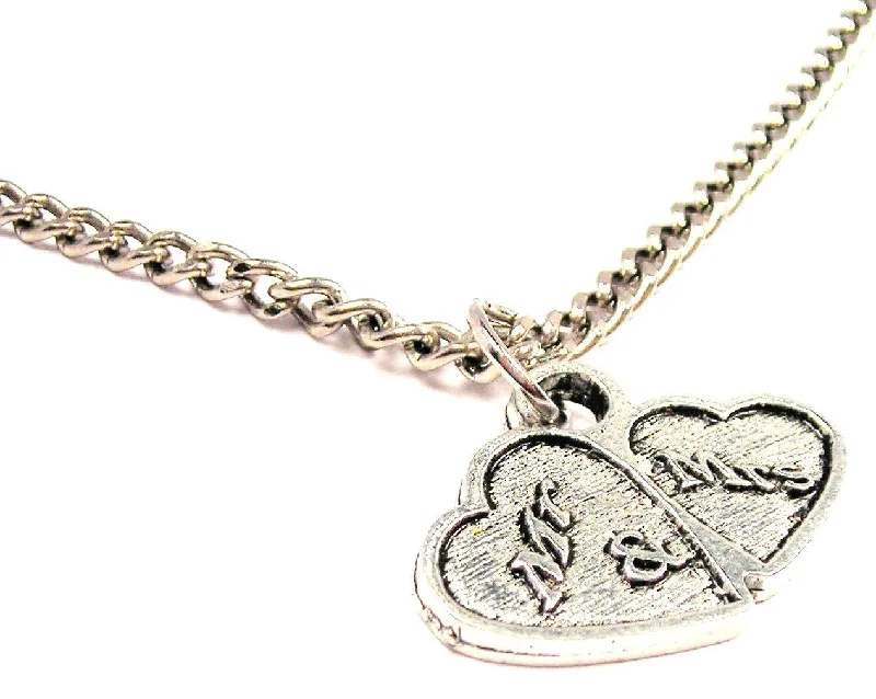 women's necklaces personalized -Mr And Mrs Double Hearts Single Charm Necklace