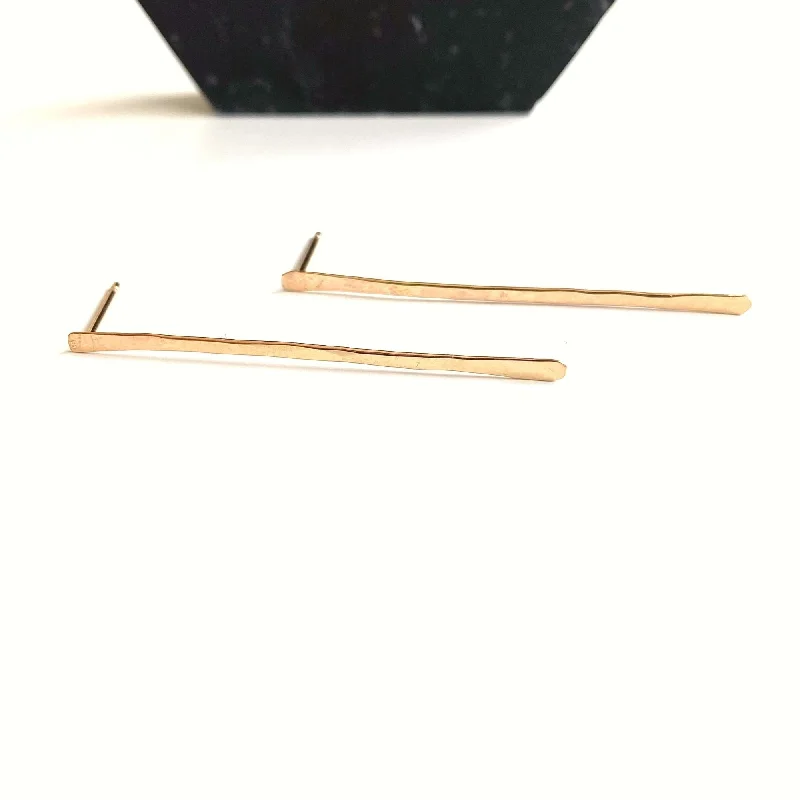 women's earrings with angular shape -Erika - Match Stick 14kt Gold Dangle Stud Earrings - Nickel Free