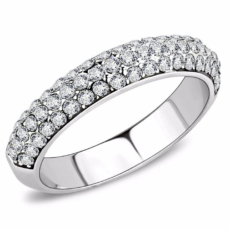 women's rings with pear-shaped diamond -Three Rows Top Grade Clear Crystal Set in 316 Stainless Steel Band