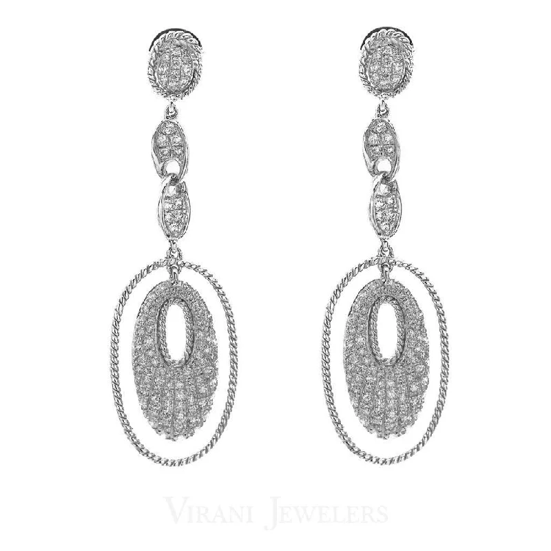 women's earrings for engagement -1.4CT Diamond Drop Oval Earrings Set In 14K White Gold