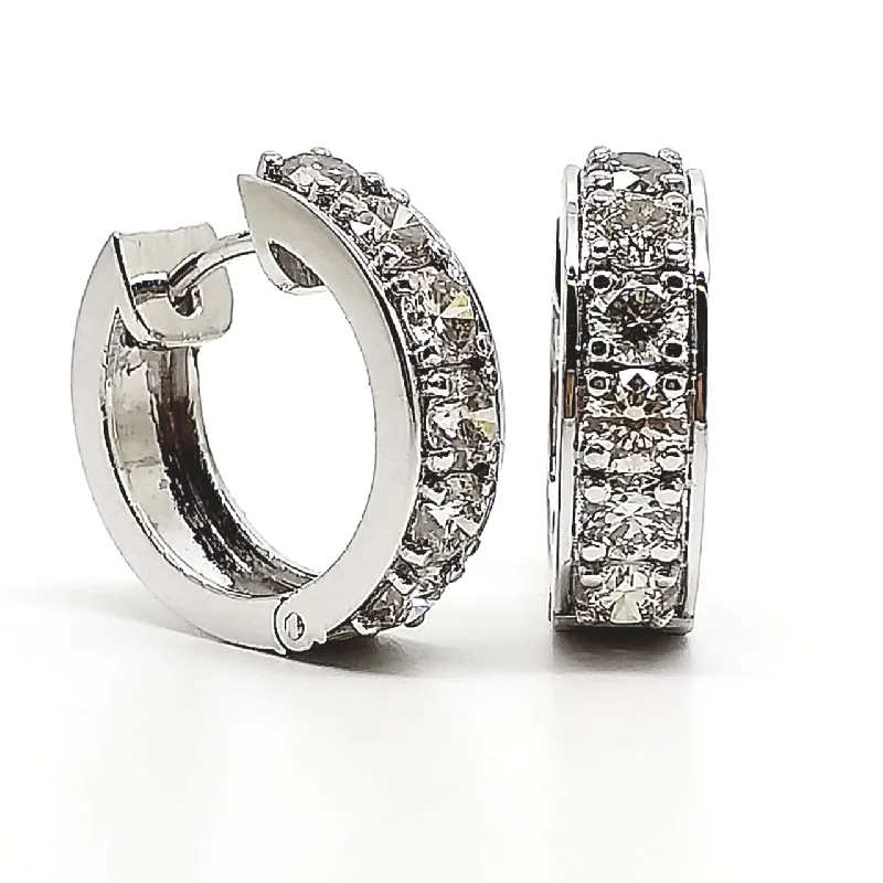 women's earrings with moon design -Mini Pave-Set Huggie Hoop Earrings in 14k White Gold (1.53 ct. tw