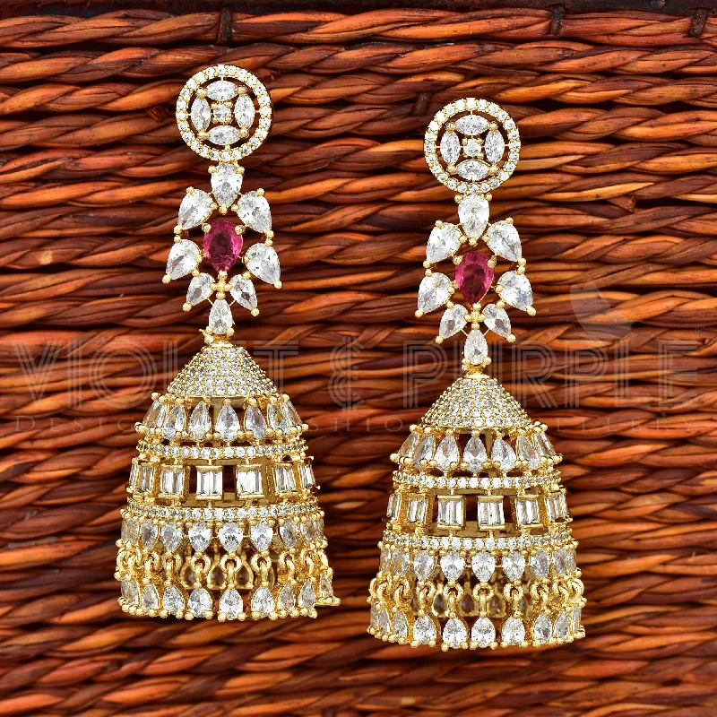 women's earrings with flower petals -Zirconia Jhumka Earrings 90367