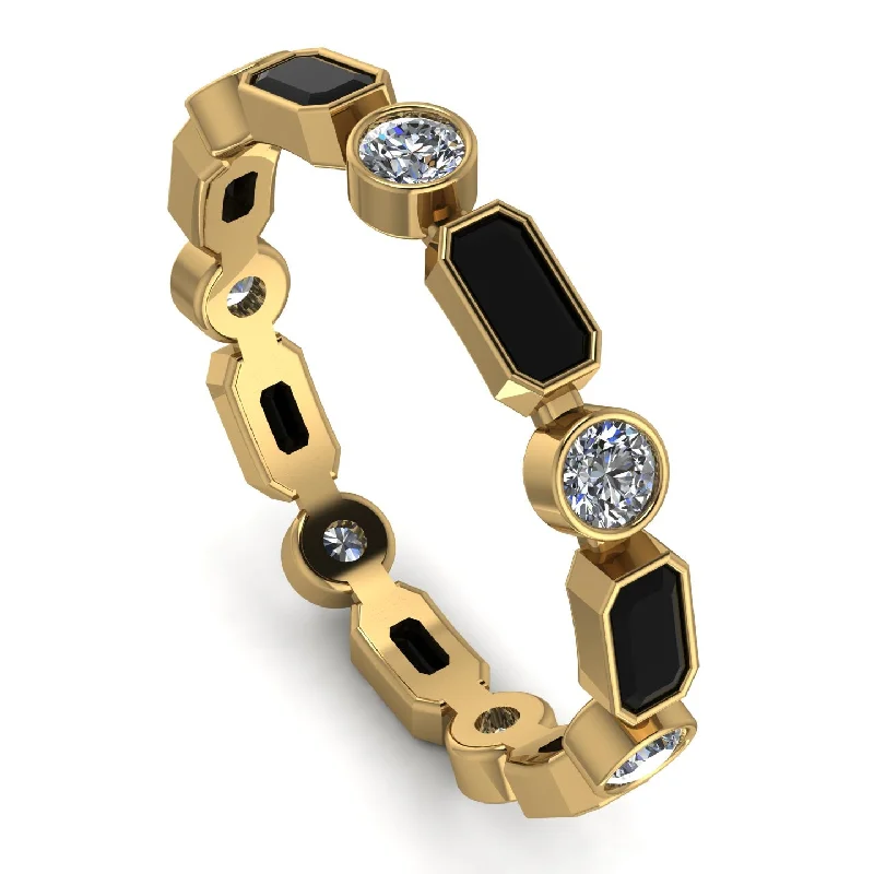 women's rings with matching earrings -Emerald Cut Black Diamond Bezel Eternity Ring - Genevieve No. 7