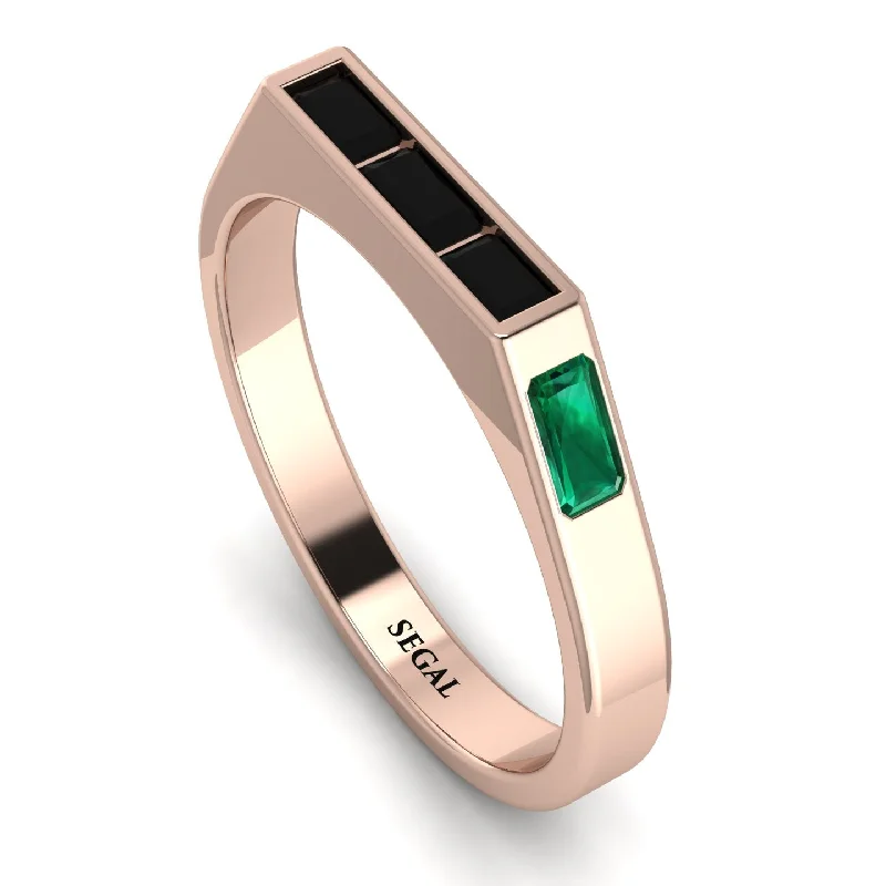 women's rings minimalistic design -Emerald Cut Thin Black Diamond Signature Ring - Sara No. 23