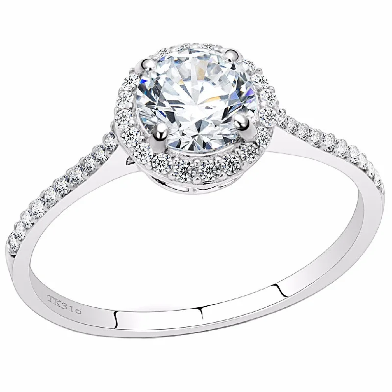 women's rings for proposal -7x7mm Clear Round CZ Center Set in Stainless Steel Delicate Ring