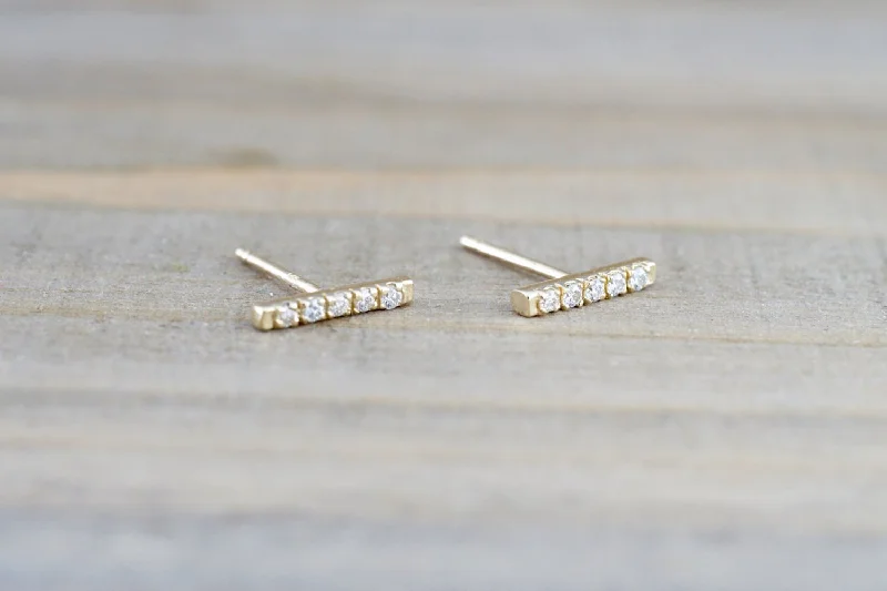 women's earrings with tear drop -Diamond Bar Studs