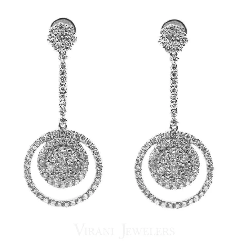 women's earrings round stud -1.72CT Diamond Drop Karma Earrings Set In 18K White Gold