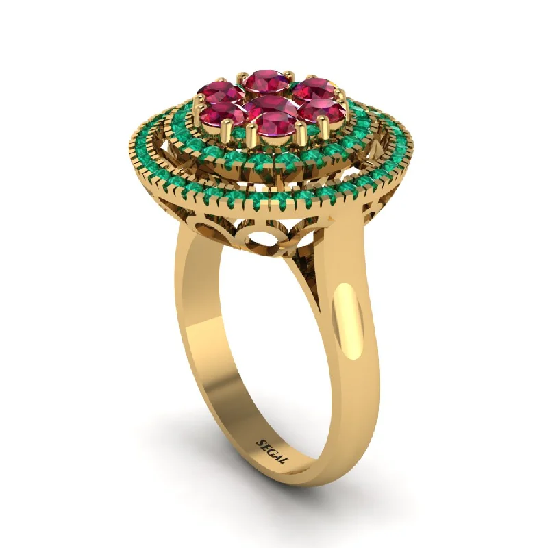 women's rings with emerald-cut diamond -Vintage Double Halo Ruby Cluster Ring - Nanette No. 25