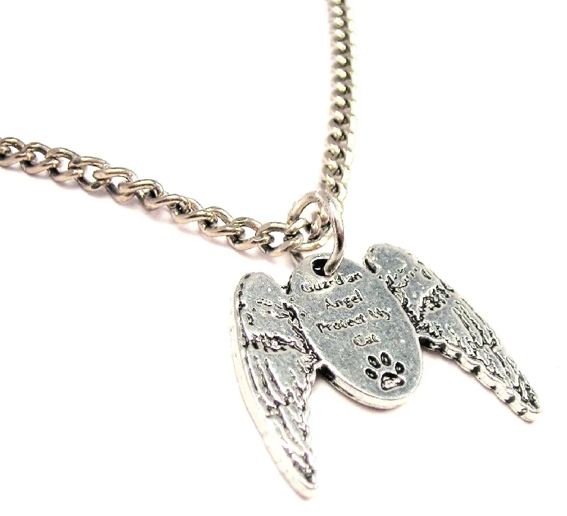 women's necklaces with angel wings -Guardian Angel Protect My Cat Single Charm Necklace