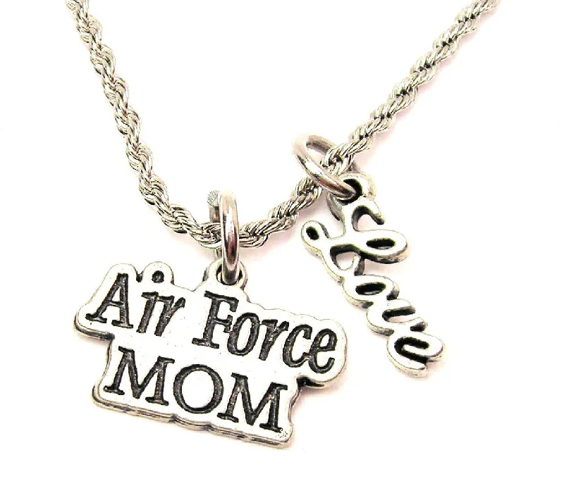 women's necklaces with crescent moon -Air Force Mom 20" Chain Necklace With Cursive Love Accent