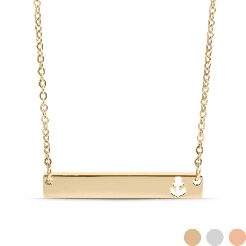 women's necklaces adjustable -Anchor Cutout Horizontal Stainless Steel Bar Necklace / SBB0157