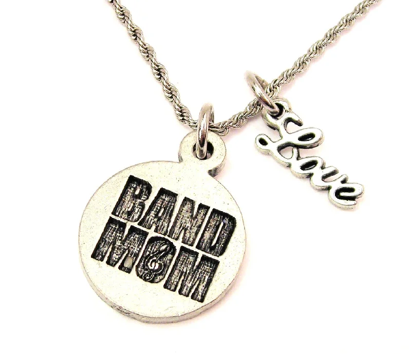 women's necklaces short and dainty -Band Mom 20" Chain Necklace With Cursive Love Accent