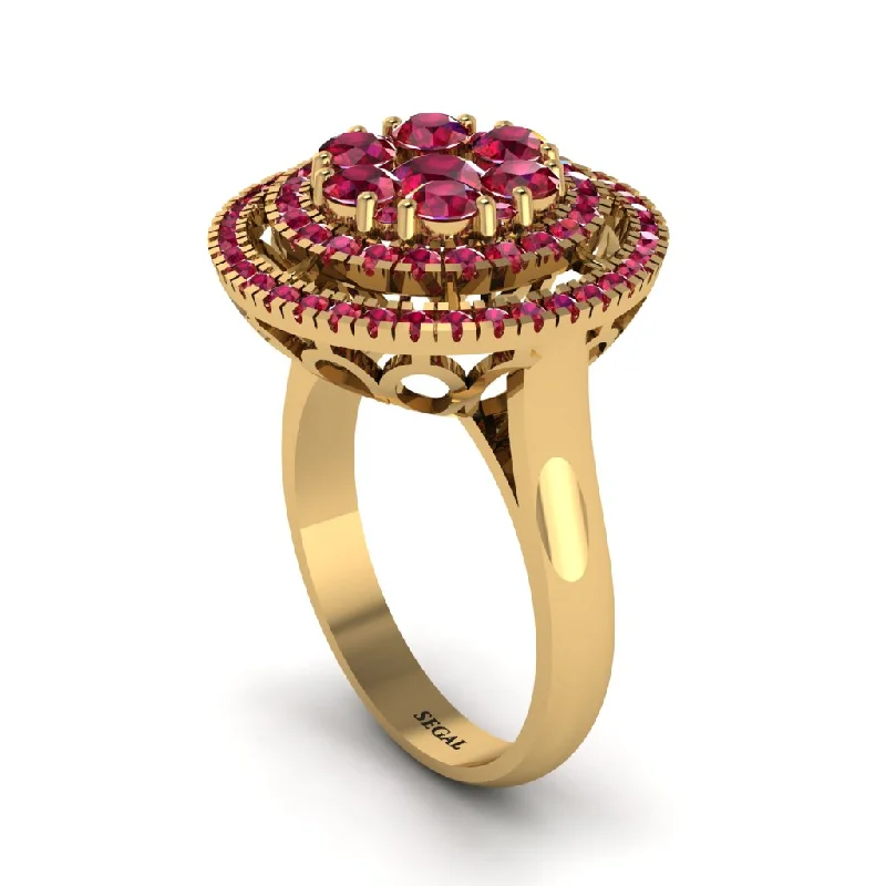 women's rings nature-inspired -Vintage Double Halo Ruby Cluster Ring - Nanette No. 55