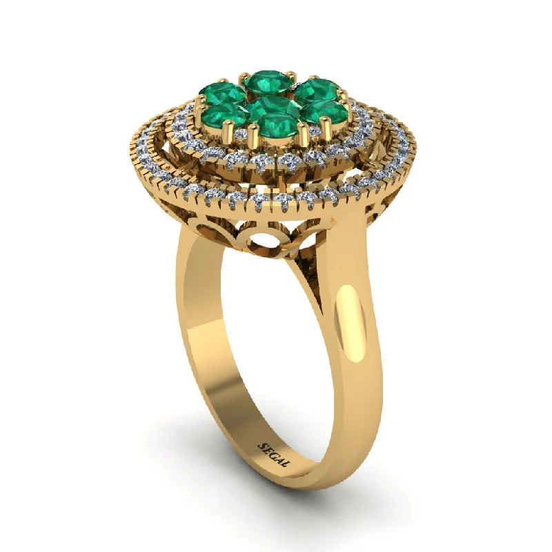 women's rings gemstone halo -Vintage Double Halo Emerald Cluster Ring - Nanette No. 4