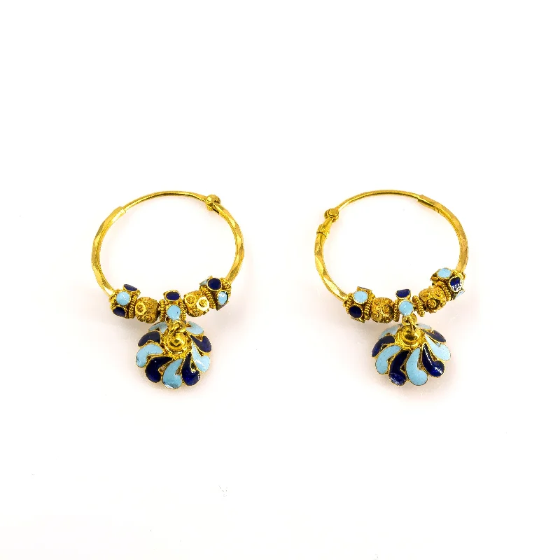 women's earrings luxury brand -22K Antique Gold Beaded Hoop Earrings W/ Floral Drop & Enamel