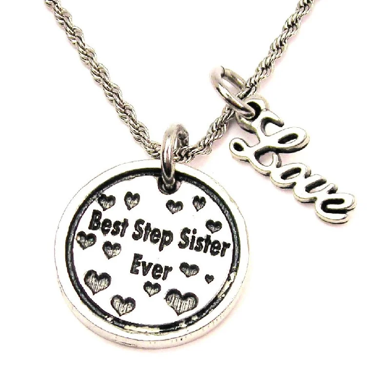 women's necklaces for birthday -Best Step Sister Ever 20" Chain Necklace With Cursive Love Accent