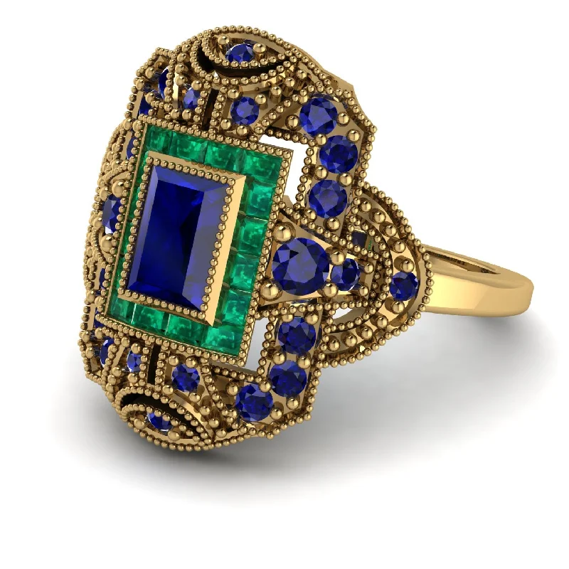 women's rings with asymmetrical design -Victorian Gold Ring With Sapphire - Janice No. 28