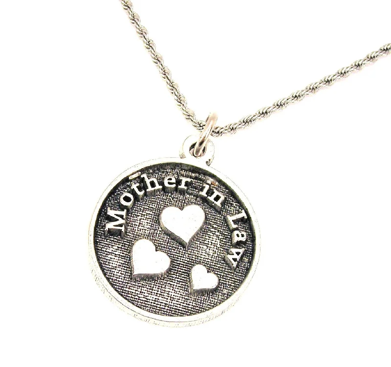 women's necklaces personalized engraving -Mother In Law With Hearts Single Charm Necklace