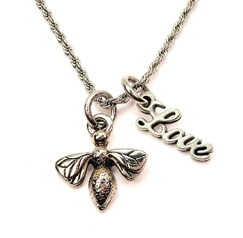 women's necklaces silver -Garden Bee 20" Chain Necklace With Cursive Love Accent