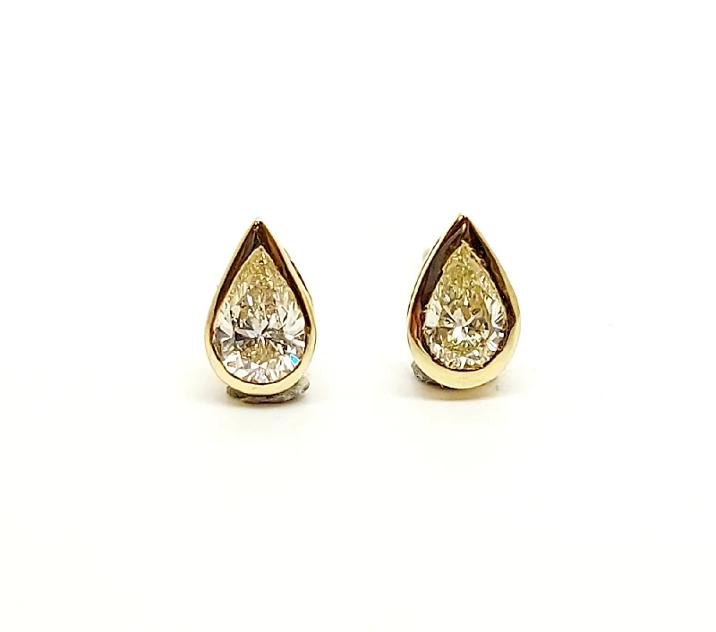 women's earrings hoop -Diamond Pear-Cut Stud Earrings In 14k Yellow Gold