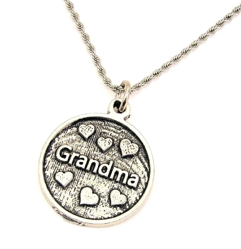 women's necklaces with pearl pendant -Grandma With Hearts Single Charm Necklace