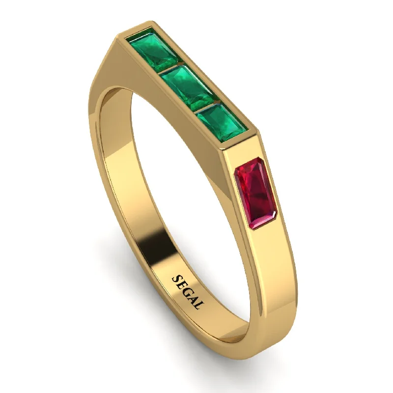 women's rings with contemporary twist -Emerald Cut Thin Emerald Signature Ring - Sara No. 49