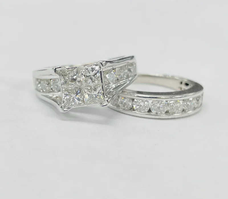 engagement rings with vintage-inspired setting -White Gold Quad 2 3/4CTW Diamond Wedding Set