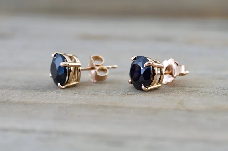 women's earrings boho style -14k Solid Rose Gold Black Onyx Earring Studs Post Push Back Square