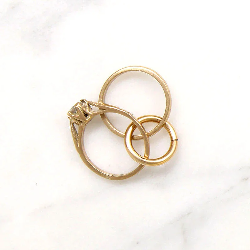 engagement rings with minimalistic bands -Miniature 9k Gold & Crystal Wedding Set Charm