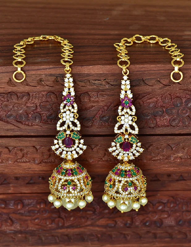 women's earrings delicate design -Designer Gold Plated Zirconia Jhumka Earrings+Matties