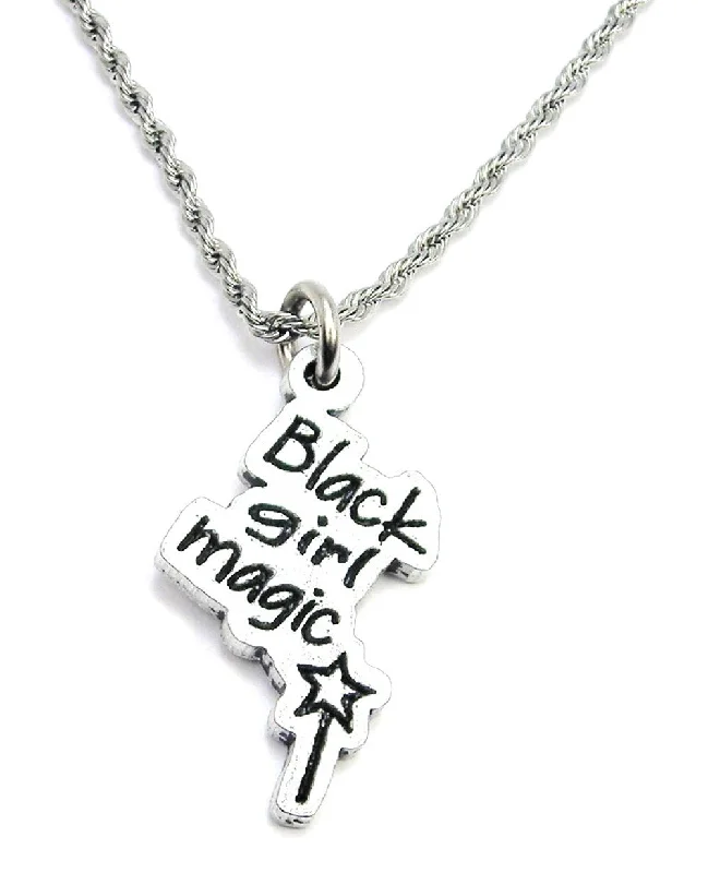 women's necklaces with birthstone -Black Girl Magic With Magic Wand Single Charm Necklace