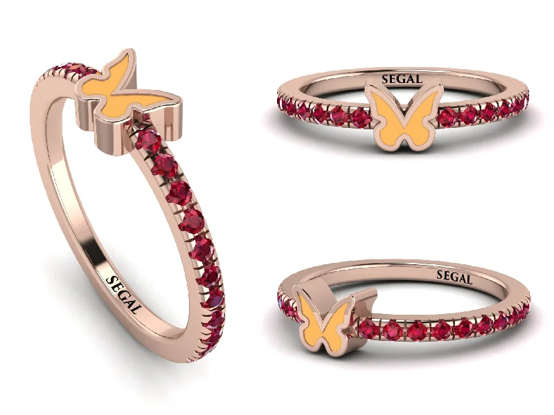 women's rings gemstone halo -Elegant Enamel Butterfly Ruby Ring - Butterfly No. 11