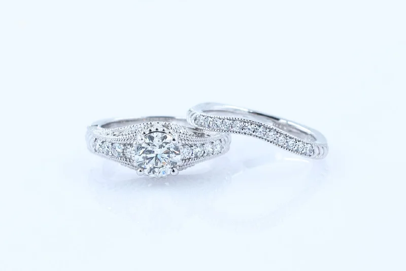 engagement rings with custom stones -1.5 ctw Vintage-Style Diamond Wedding Set