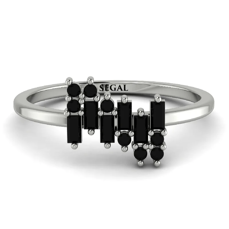 women's rings with asymmetrical design -Baguette And Round Black Diamond Band - Daniela No. 39